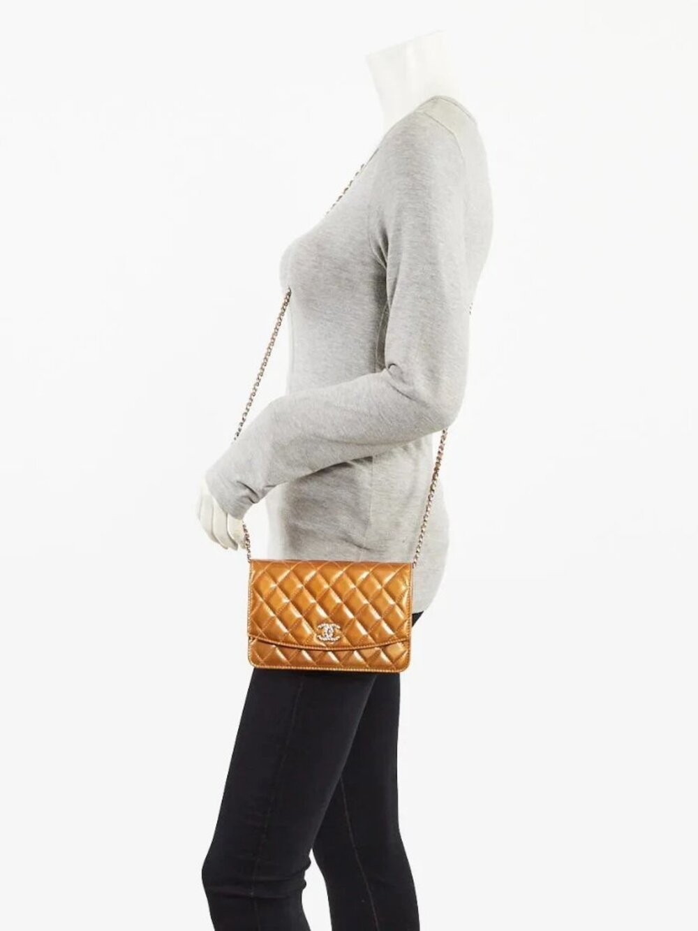 Chanel Bronze Quilted Patent Leather Brilliant CC WOC Clutch Bag - Picture 2 of 11